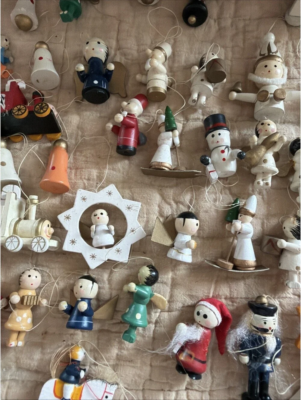Vintage Mixed Lot 60 Wooden Christmas Tree Ornaments Hand Painted German Style